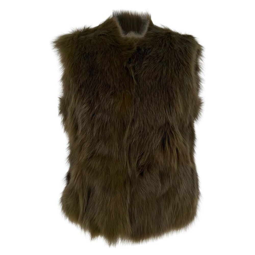 Diane Von Furstenberg Neo Sleeveless Jacket in Olive Fox Fur